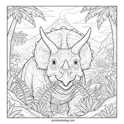 Gentle Giant by the Volcano: Triceratops Portrait - free printable coloring page