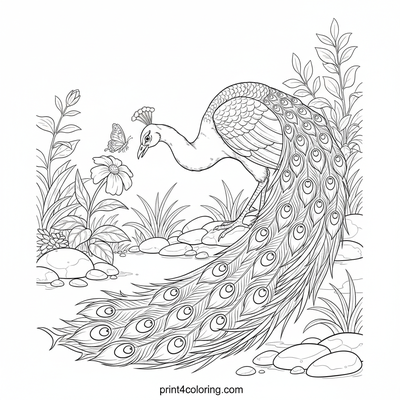 Peacock's Gentle Watch: A Garden Encounter - free printable coloring page