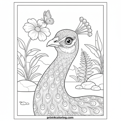 The Curious Peacock and the Garden Butterfly - free printable coloring page