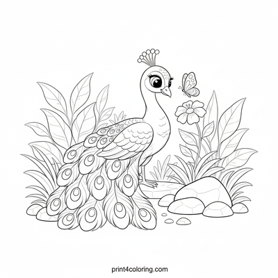The Majestic Peacock's Gentle Curiosity - free printable coloring page