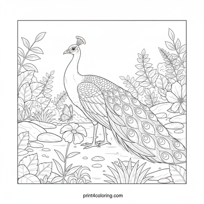 Peacock's Gentle Watch - free printable coloring page