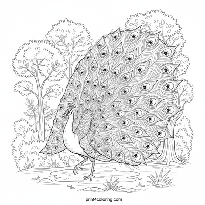 Majestic Peacock's Grand Fan Display - free printable coloring page