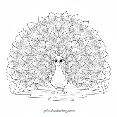 Majestic Peacock's Grand Fan Display - free printable coloring page