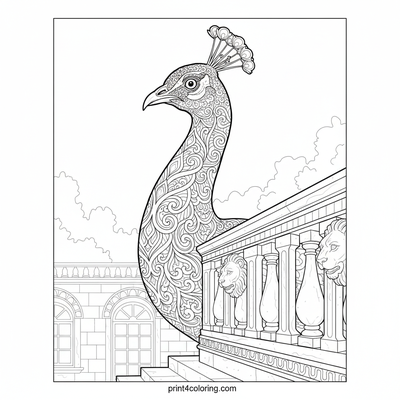 Majestic Peacock on a Royal Balcony - free printable coloring page