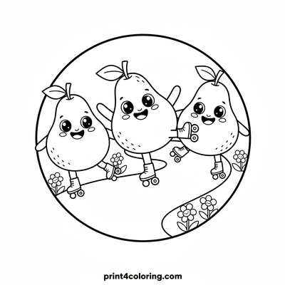 Skating Pears Parade! - free printable coloring page
