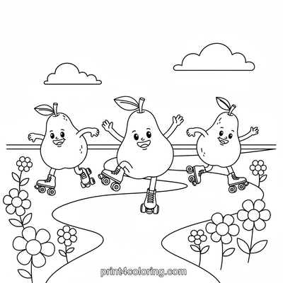Pears on Skates Roller Disco! - free printable coloring page