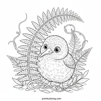 Curious Baby Kiwi's Fern Hideaway - free printable coloring page