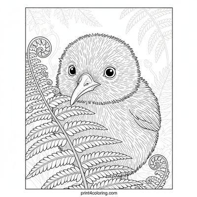 Curious Baby Kiwi's Fern Hideaway - free printable coloring page