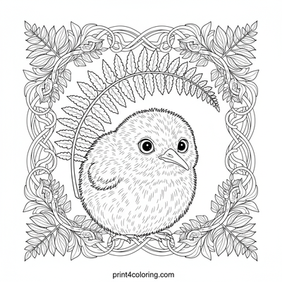 Curious Baby Kiwi's Fern Hideaway - free printable coloring page