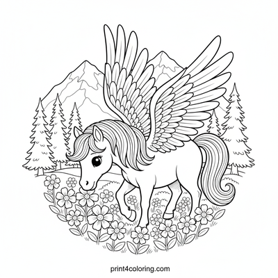 Whimsical Pegasus Meadow Dream - free printable coloring page