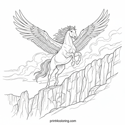 Majestic Pegasus Soaring Over Ancient Peaks - free printable coloring page