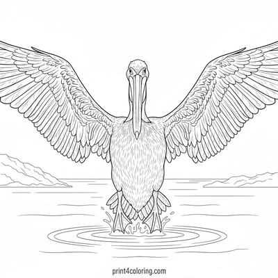 Majestic Pelican's Ocean Plunge - free printable coloring page