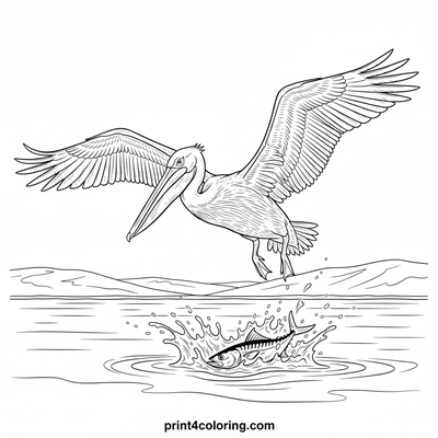Graceful Pelican's Ocean Hunt - free printable coloring page