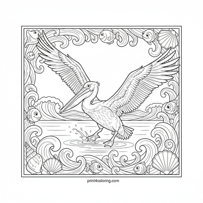 Majestic Pelican's Ocean Plunge - free printable coloring page