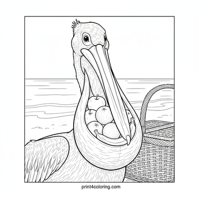 Pelican's Beachside Basket of Treats - free printable coloring page