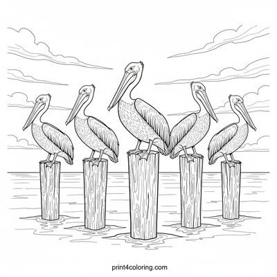 Seaside Serenity: Pelicans on the Old Pier - free printable coloring page