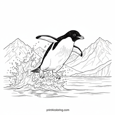 Penguin's Joyful Ocean Leap - free printable coloring page