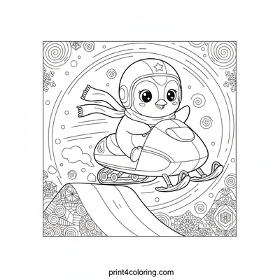 Penguin's Daring Snowmobile Jump - free printable coloring page