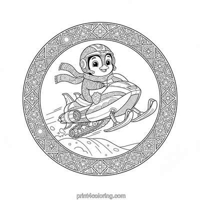 Penguin's Daring Snowmobile Dash - free printable coloring page