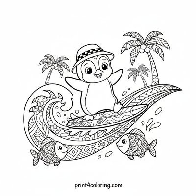 Pippin's Perfect Penguin Wave Ride - free printable coloring page