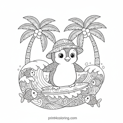 Baby Penguin's Zentangle Surf Adventure - free printable coloring page