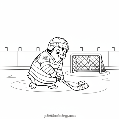 Puck-tastic Penguin's Ice Adventure - free printable coloring page