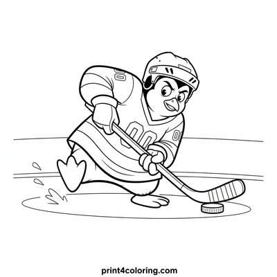 Penguin's Hilarious Hockey Try - free printable coloring page