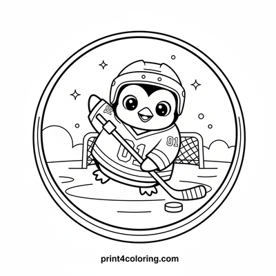 Puck-tastic Penguin's Hockey Dream - free printable coloring page