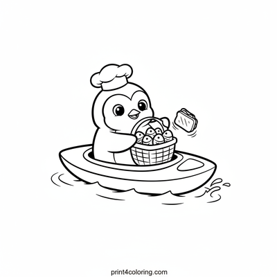 Chef Penguin's Wobbly Picnic Paddle - free printable coloring page