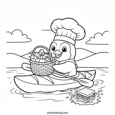 Penguin's Picnic Paddle - free printable coloring page