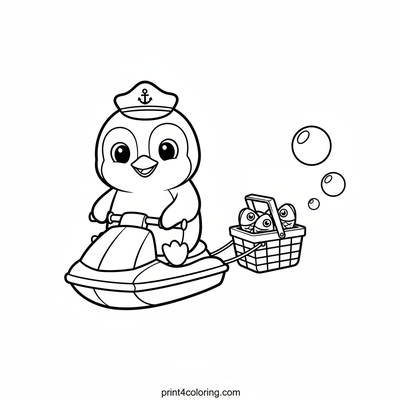 Captain Penguin's Picnic Race - free printable coloring page