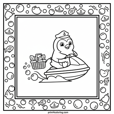 Penguin's Wild Picnic Race - free printable coloring page