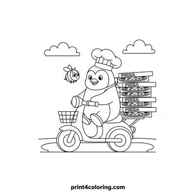 Chef Penguin's Pizza Delivery Adventure - free printable coloring page