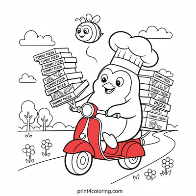 Penguin's Speedy Pizza Delivery - free printable coloring page