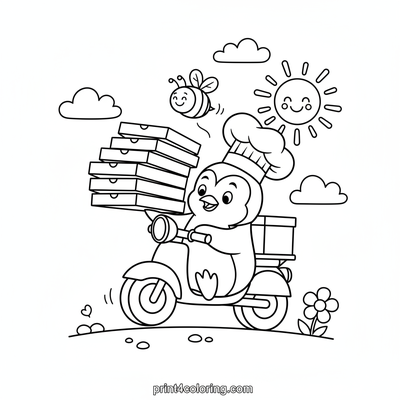 The Wobbly Penguin's Pizza Adventure - free printable coloring page