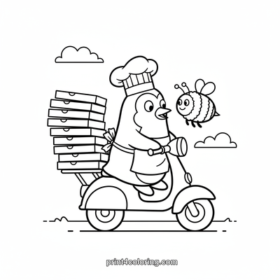 Wobbly Wonders: Penguin Pizza Express - free printable coloring page