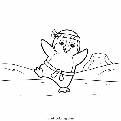 Sensei Penguin's Wobbly Karate Lesson - free printable coloring page