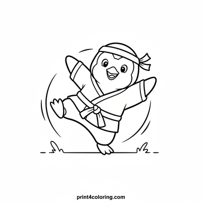 The Wobbly Karate Penguin - free printable coloring page