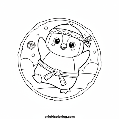 Penguin's Wobbly Karate Masterpiece - free printable coloring page