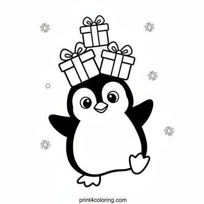 Wobbly Penguin's Christmas Delivery - free printable coloring page