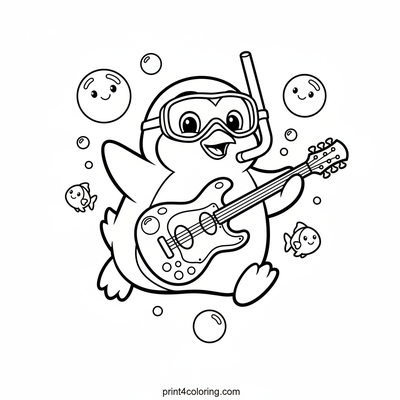Rockin' Penguin's Underwater Jam - free printable coloring page
