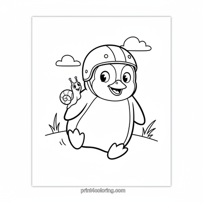 Penguin's Wobbly Skateboard Race - free printable coloring page