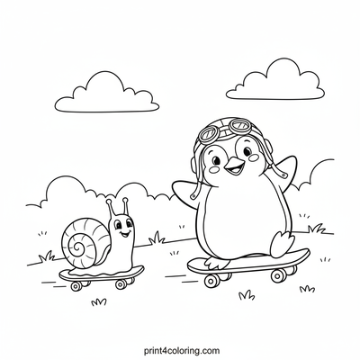 Wobbly Wonders: Penguin's Skateboard Sprint! - free printable coloring page