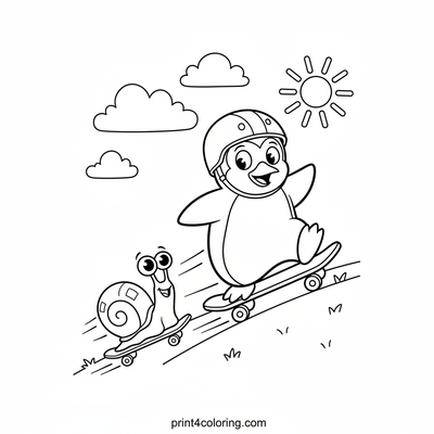 Wobbly Penguin's Skateboard Race! - free printable coloring page