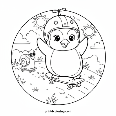 Penguin's Wobbly Skateboard Dash! - free printable coloring page