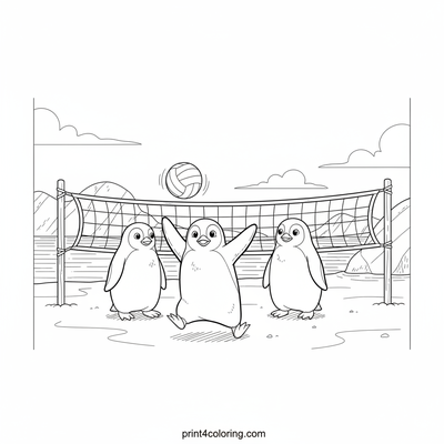 Wobbly Wonders: Penguin Volleyball Fun - free printable coloring page