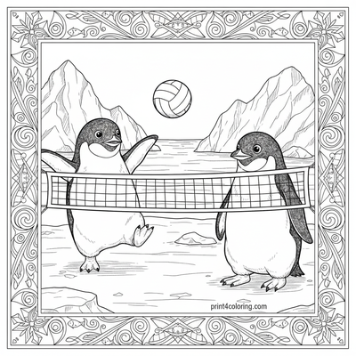 Wobbly Wonders: Penguin Volleyball Challenge - free printable coloring page