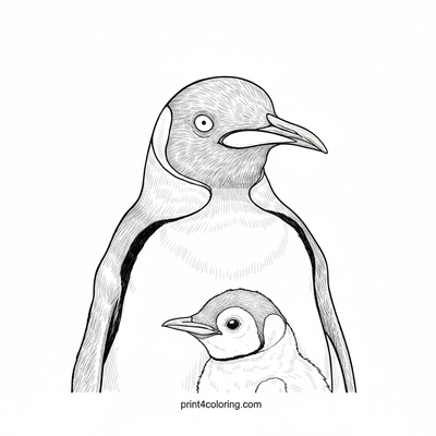 King Penguin Family's Rocky Shore Adventure - free printable coloring page
