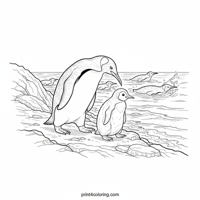 King Penguin Family's Rocky Shore Adventure