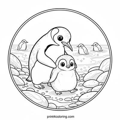 King Penguin Family's Rocky Shore Retreat